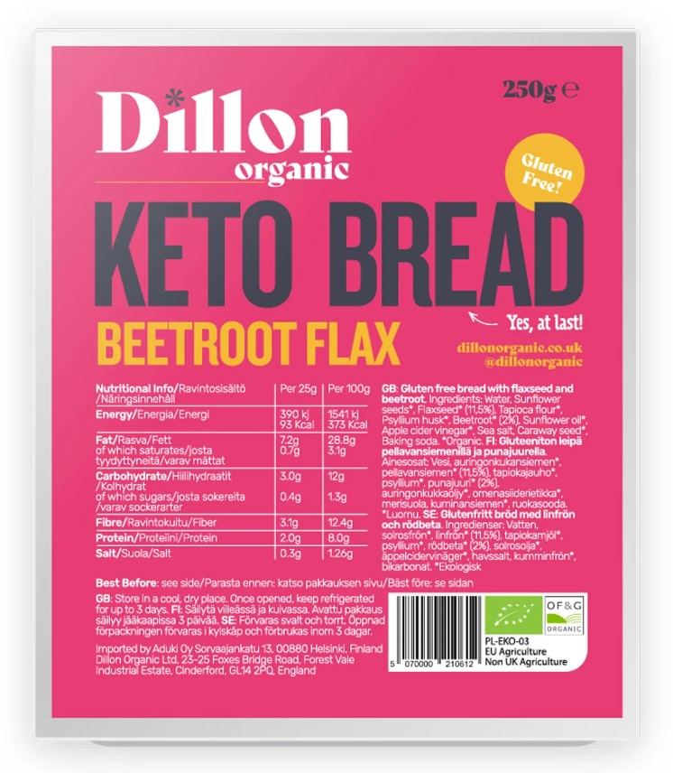 Dillon, Beetroot Flax Keto Bread, 250g