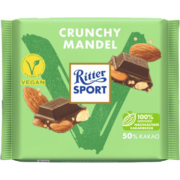Ritter Sport, Dark Chocolate with Crunchy Almonds, 100g