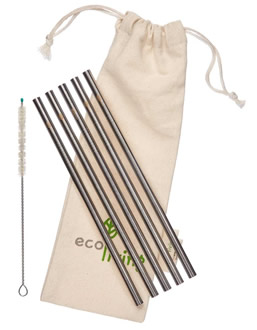 EcoLiving, Stainless Steel Smoothie Straws with Cleaning Brush & Bag