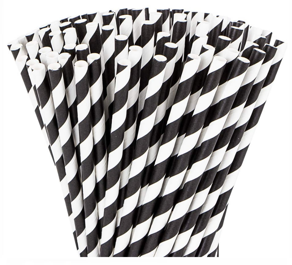 EkoNest, Paper Straws: Black Stripe (set of 25)
