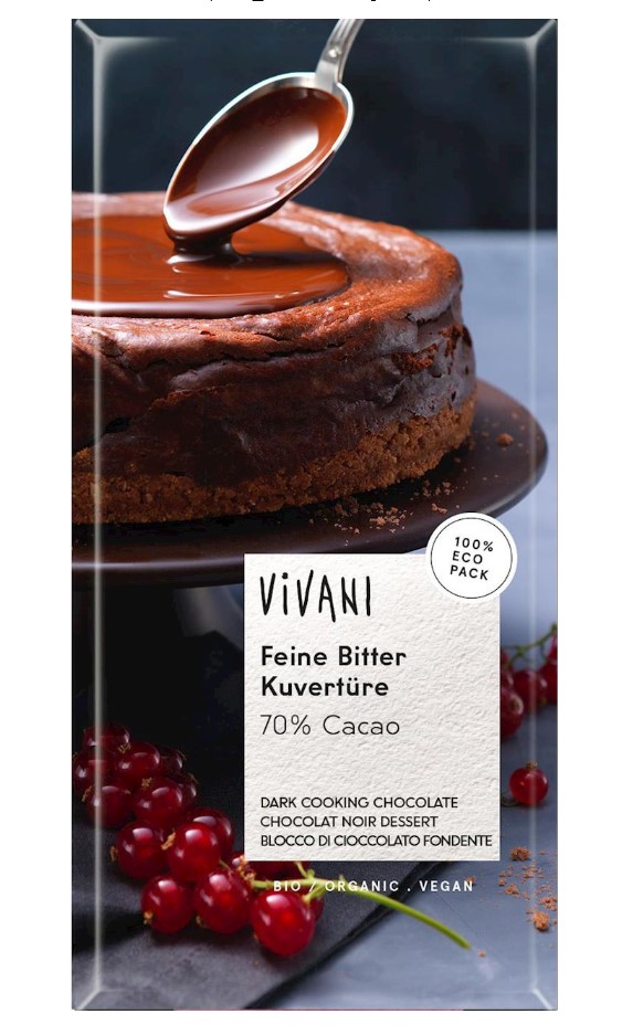 Vivani, Couverture Dark Chocolate 70% for Cooking, 200g