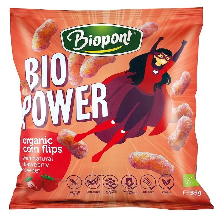 Biopont, Corn Flips with Natural Strawberry Powder, 55g