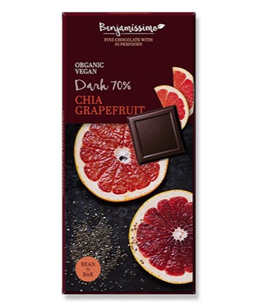 Benjamissimo, Dark Chocolate Chia Seeds & Grapefruit Oil, 70g