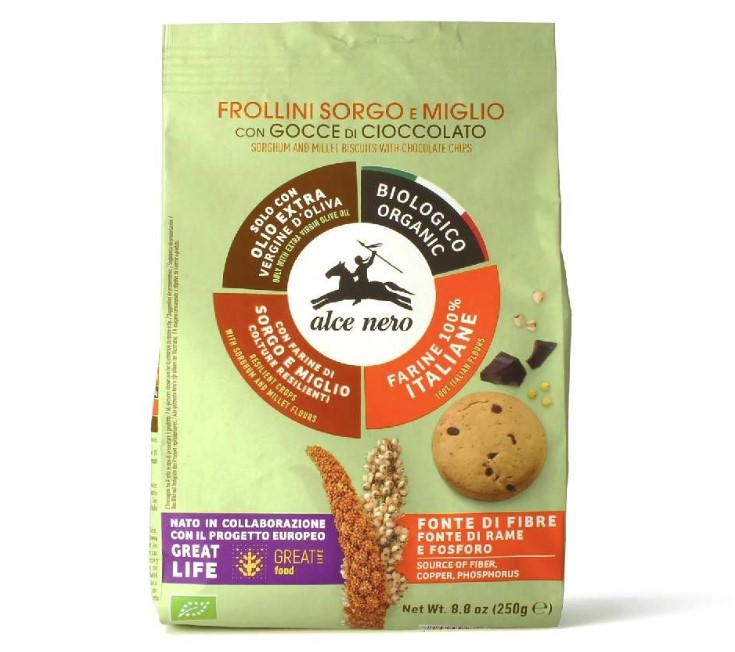 Alce Nero, Sorghum & Millet Biscuits with Chocolate Chips, 250g