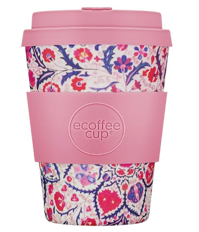 Ecoffee Cup, Reusable Bamboo Cup with Pink Silicone, 350ml