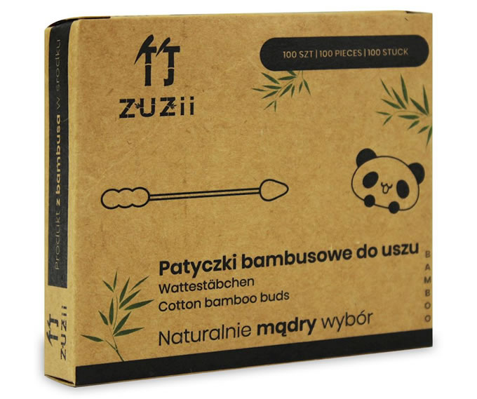 Zuzii, Bamboo Cosmetic Sticks with Cotton, 100pcs