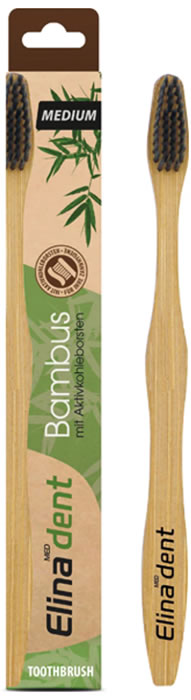 Elinadent, Bamboo Toothbrush with Activated Charcoal Bristles, Medium