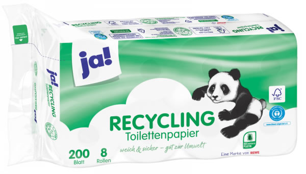 Ja, Recycling Toilet Paper 3-ply, 8 Rolls