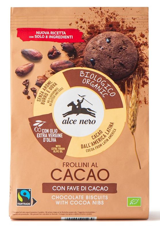 Alce Nero, Chocolate Biscuits with Cacao Nibs, 250g