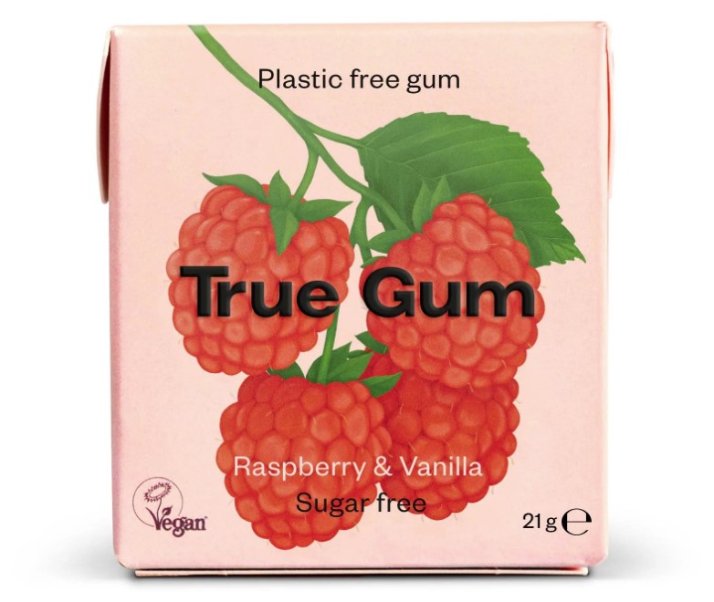 True Gum, Raspberry & Vanilla Plastic Free Gum, 21g