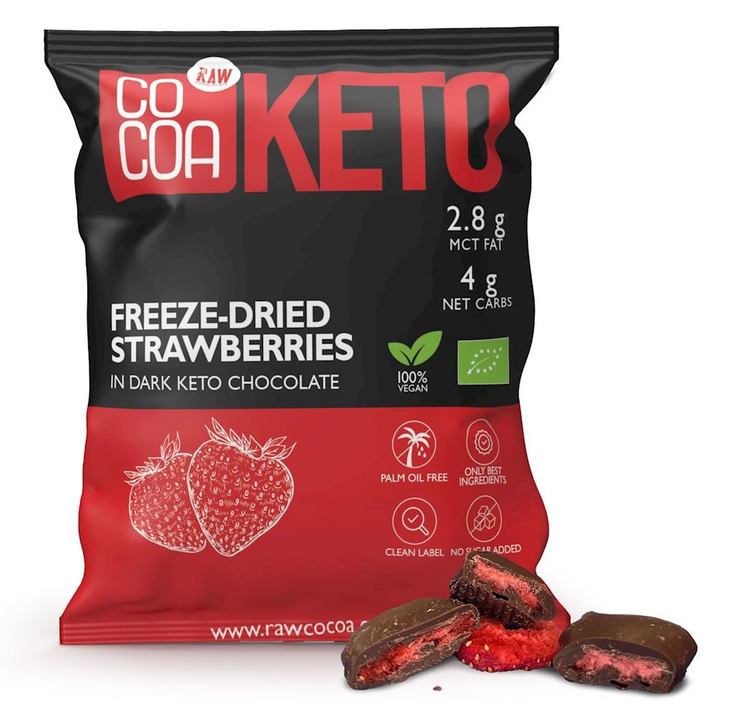 Cocoa, Freeze-Dried Strawberries in Dark Keto Chocolate, 40g