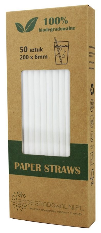 Biodegradowalni, White Paper Straws, 50pcs.