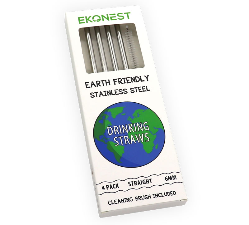 EkoNest, Stainless Steel Straws: (Silver - box set of 4)