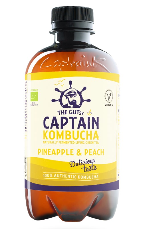 The GUTsy Captain, Kombucha Pineapple & Peach, 400ml