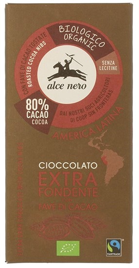 Alce Nero, Dark Chocolate with Cocoa Nibs 80%, 100g