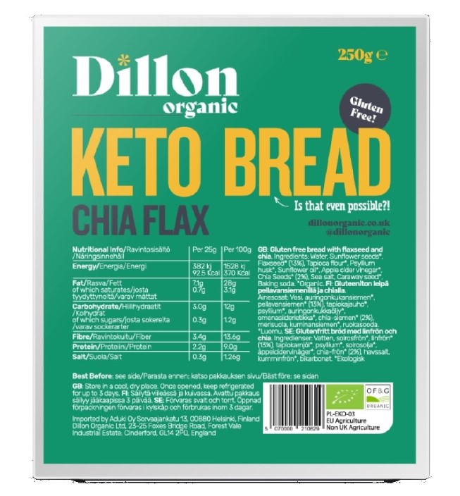 Dillon, Chia Flax Keto Bread, 250g