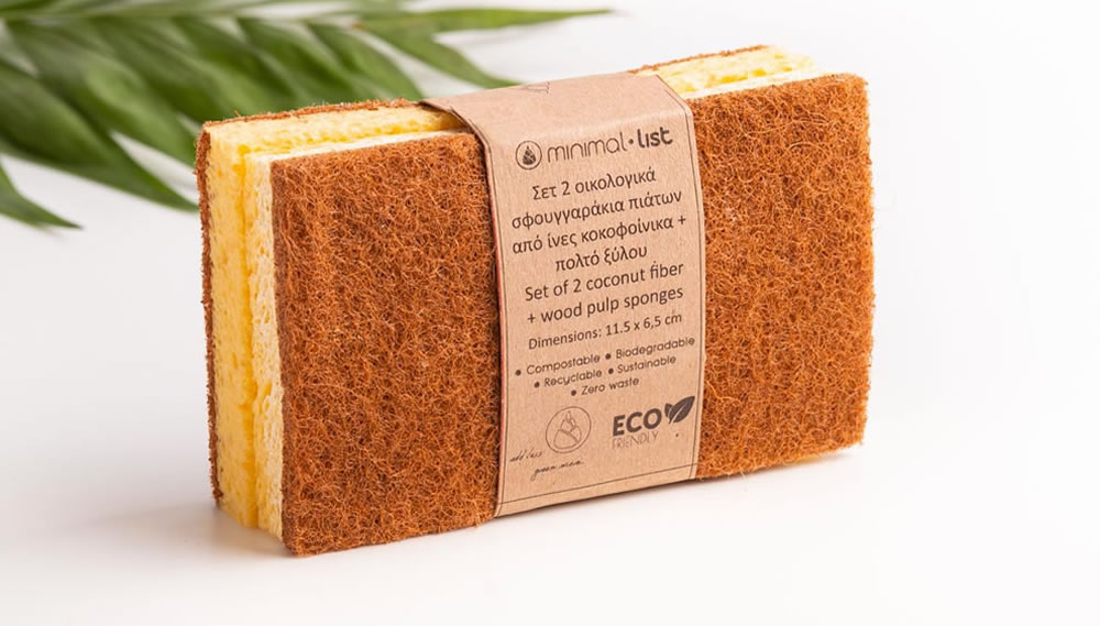 Minimal List, Coconut Fiber & Wood Pulp Eco Sponges, 2pcs