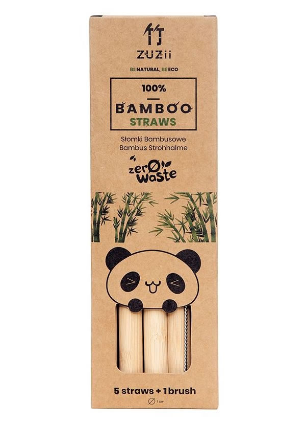 Zuzii, Big Bamboo Straws 5pcs + Cleaning Brush