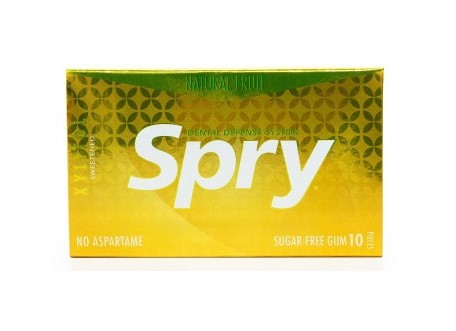 Spry, Xylitiol Chewing Gum Fruits Flavour, 10pcs