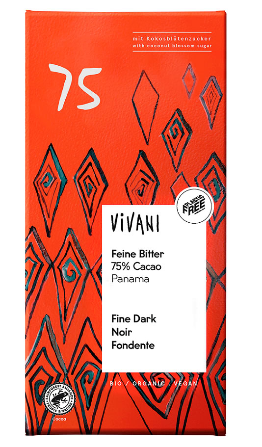 Vivani, Dark Chocolate 75% Cocoa Panama, 80g