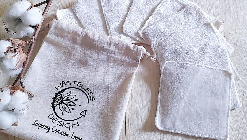 Wasteless Design, Face Wipes from Bamboo and Organic Cotton, 5pcs