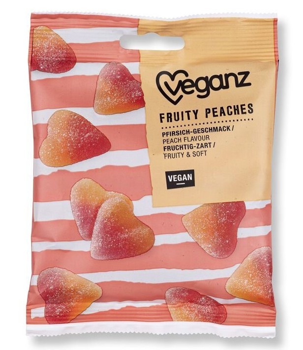Veganz, Fruity Peach Hearts, 100g