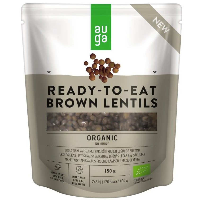 Auga, Ready-To-Eat Brown Lentils, 150g