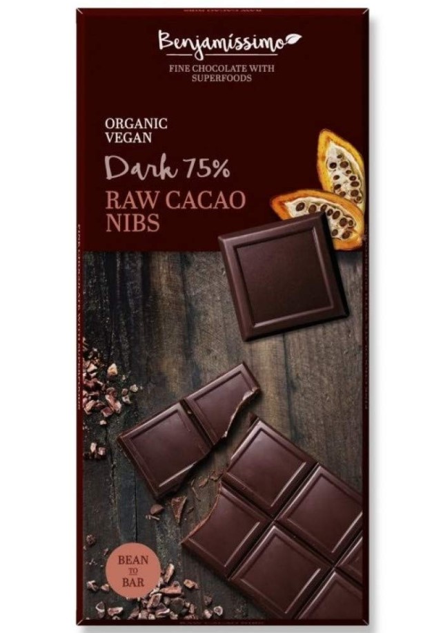 Benjamissimo, Raw Cacao Nibs Dark Chocolate 75%, 60g