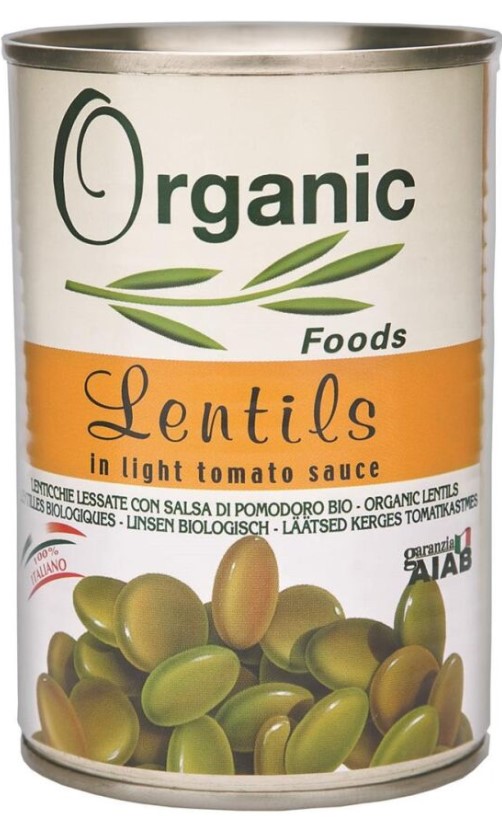 Organic Foods, Lentils in Light Tomato Sauce, 400g