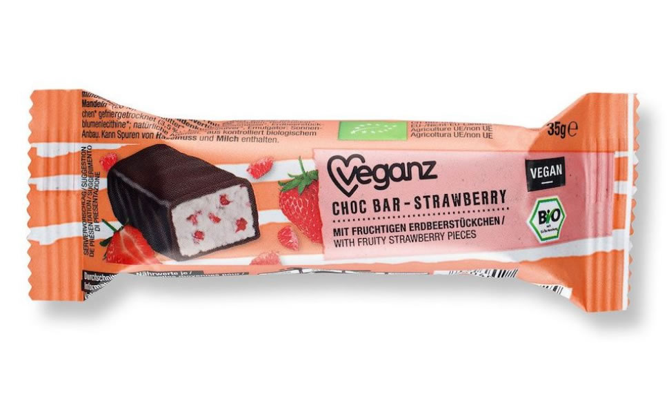 Veganz, Choc Bar Strawberry, 35g