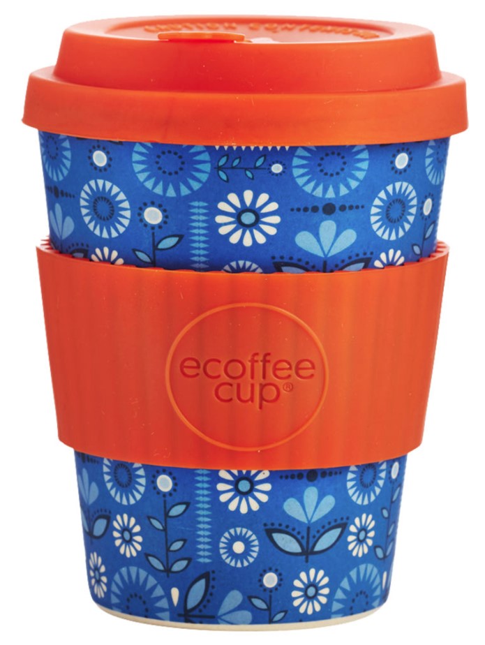 Ecoffee Cup, Reusable Bamboo Cup with Red Silicone, 350ml