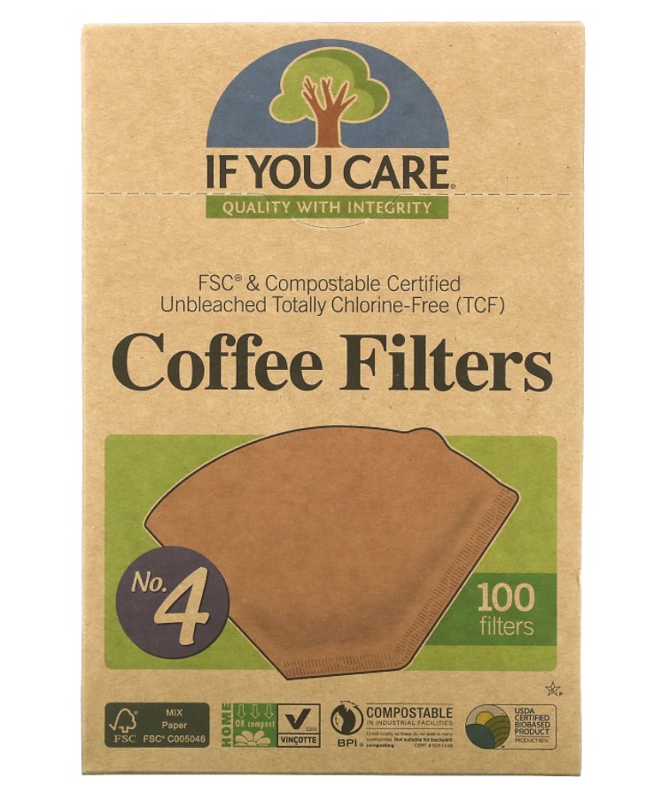 If You Care, Coffee Filters No. 4 Unbleached & Chlorine-Free, 100pcs