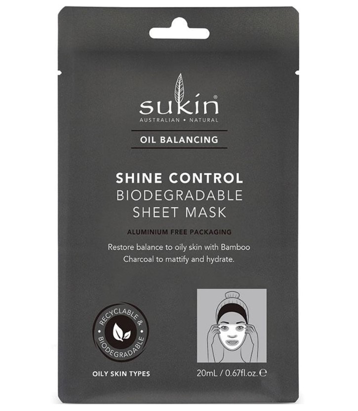 Sukin, Oil Balancing Shine Control Biodegradable Sheet Mask, 20ml