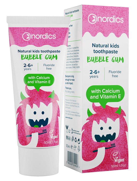 Nordics, Bubble Gum Kids Toothpaste with Calcium & Vitamin E, 50ml