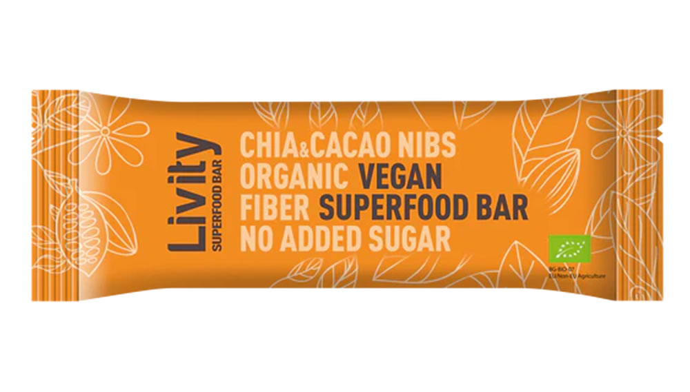 Livity, Chia & Cacao Nibs Bar, 25g