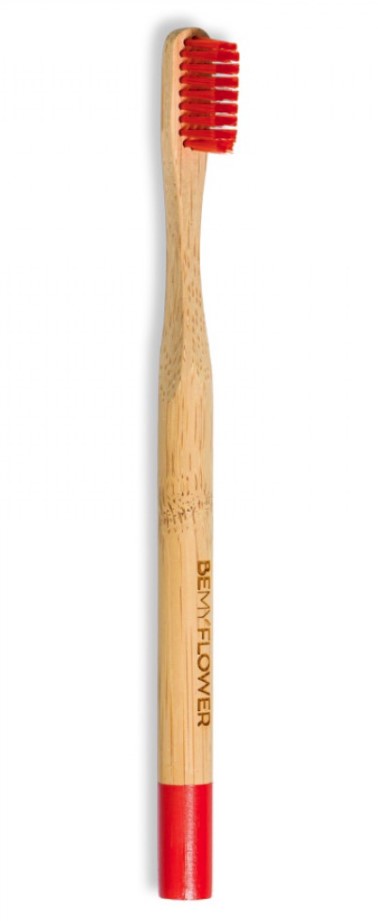 BeMyFlower, Bamboo Adult Medium Red Toothbrush Package Free