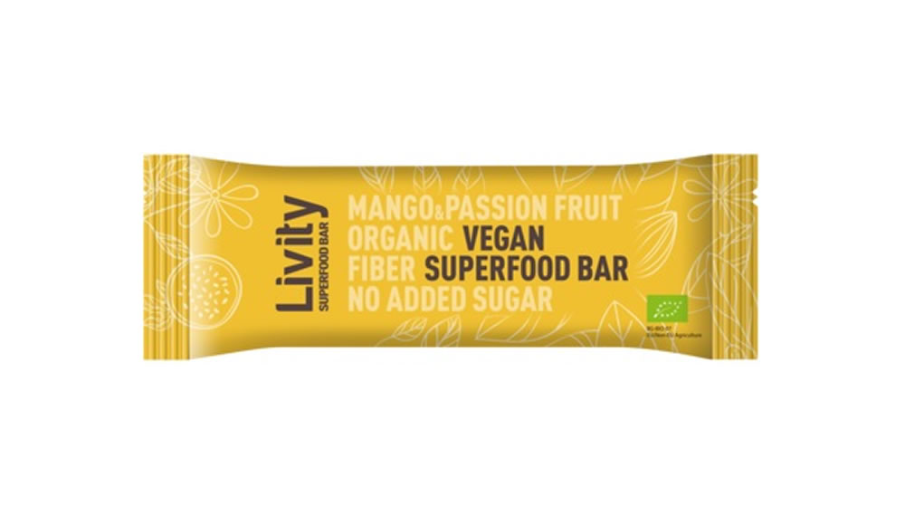Livity, Mango & Passion Fruit Super Food Bar, 250g