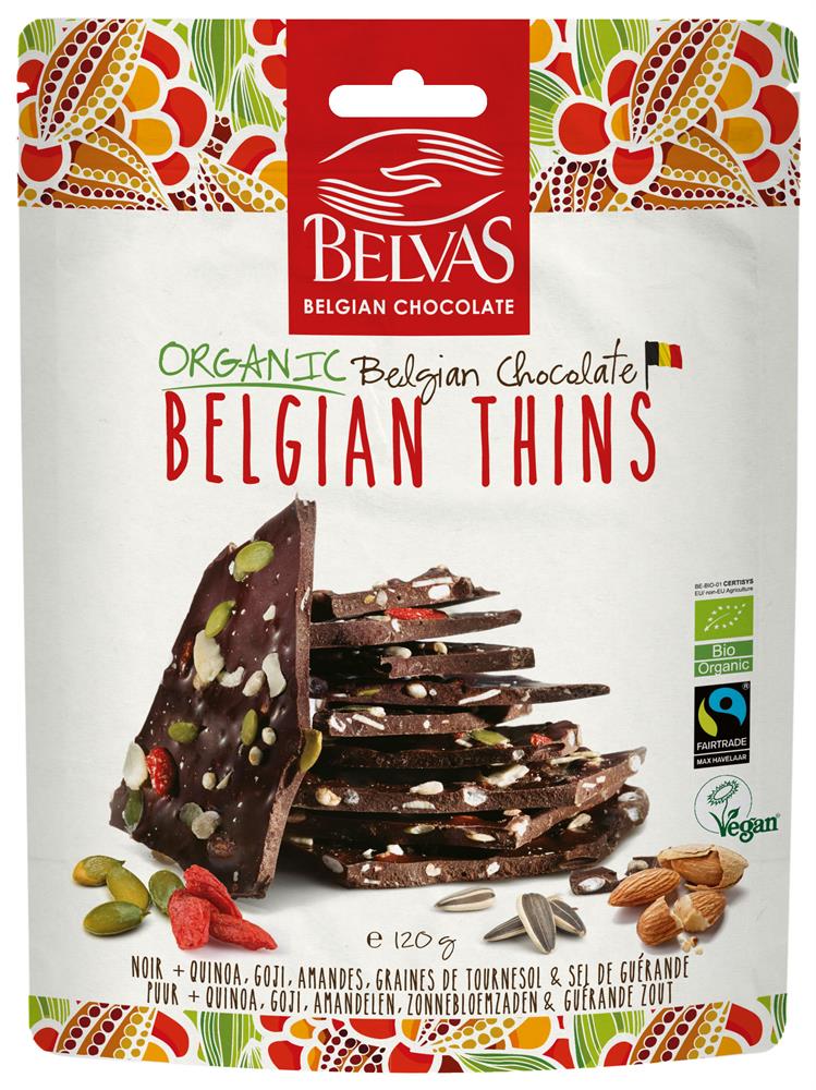 Belvas, Belgian Thins Dark Goji Quinoa, 120g