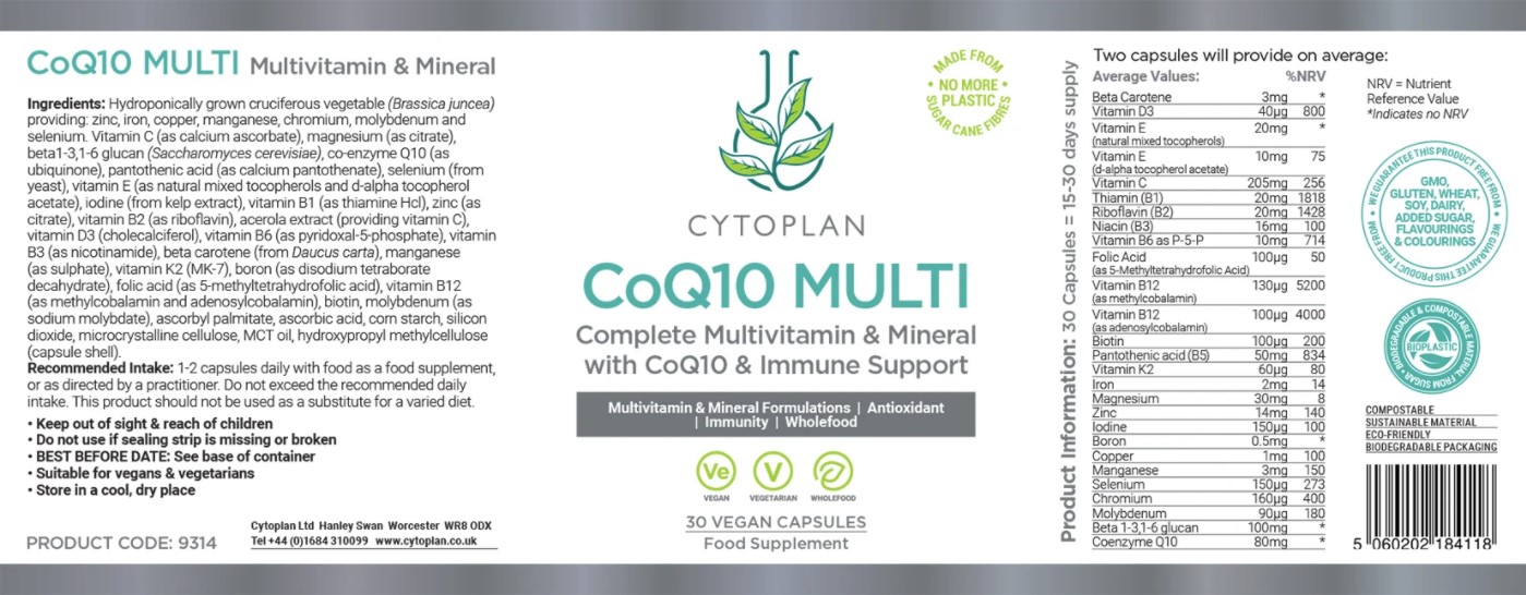 Multivitamin & Minerals with Co Q10 &Immune Support, 30 caps