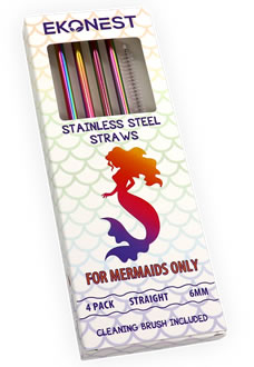 EkoNest, Stainless Steel Straws: Mermaid (rainbow - box set of 4)