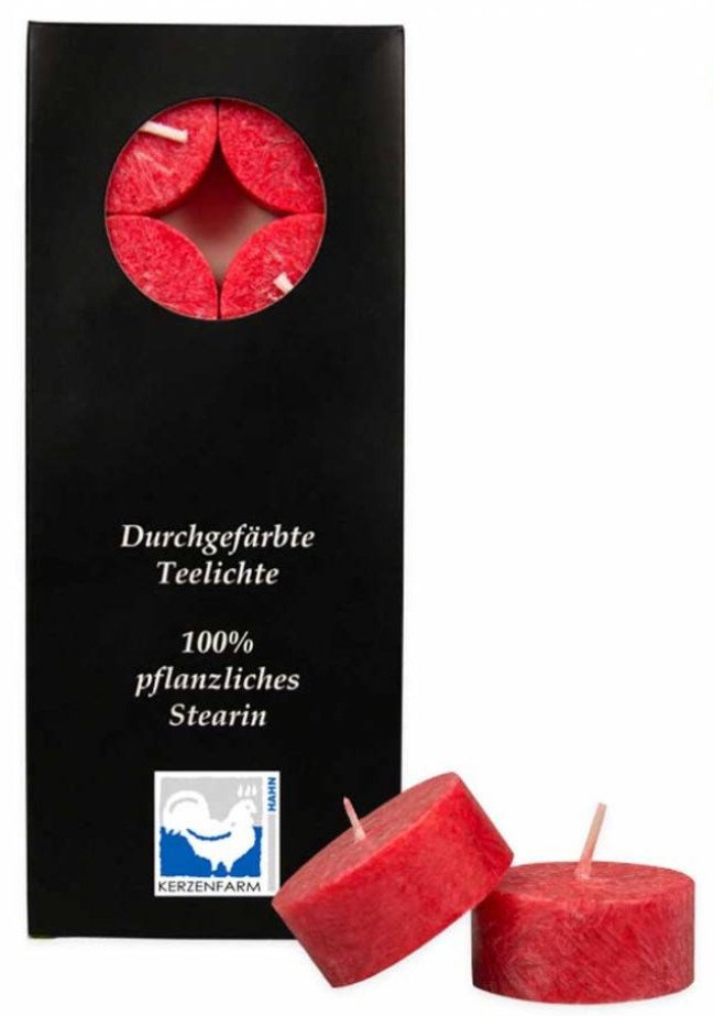 Kerzenfarm, Red Tealights, 100% Plant-Based Stearin (Pack of 10)