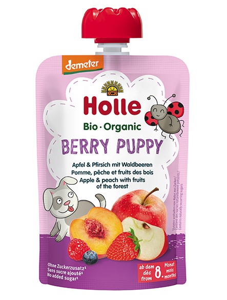Holle, Pouch Apple & Peach with Forest Fruits 8m+, 90g